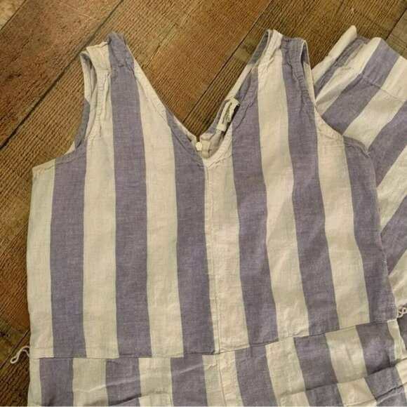 Beach lunch lounge womens tank cropped romper in blue and white striped -S - Picture 8 of 10
